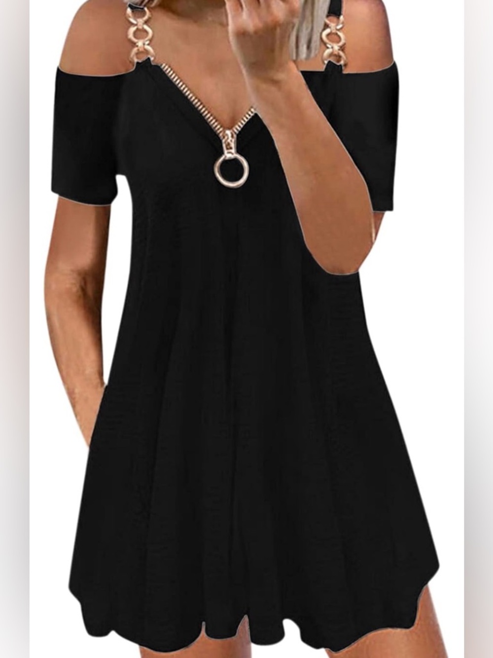 EDCRF Black Off-Shoulder Zipper Women’s Dress